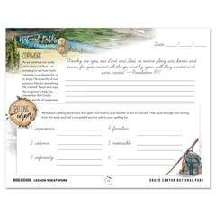 National Parks of North America homeschool unit study printed student seatwork journal in cursive for Middle School lesson one