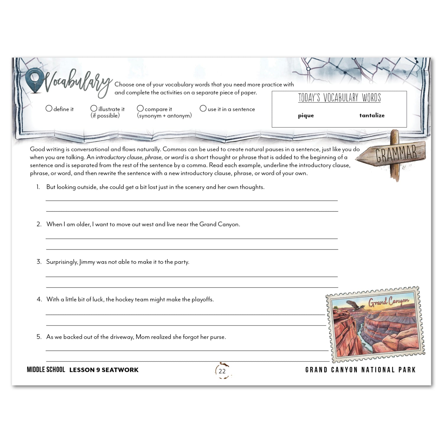 National Parks of North America homeschool unit study printed student seatwork journal in manuscript for Middle School lesson one