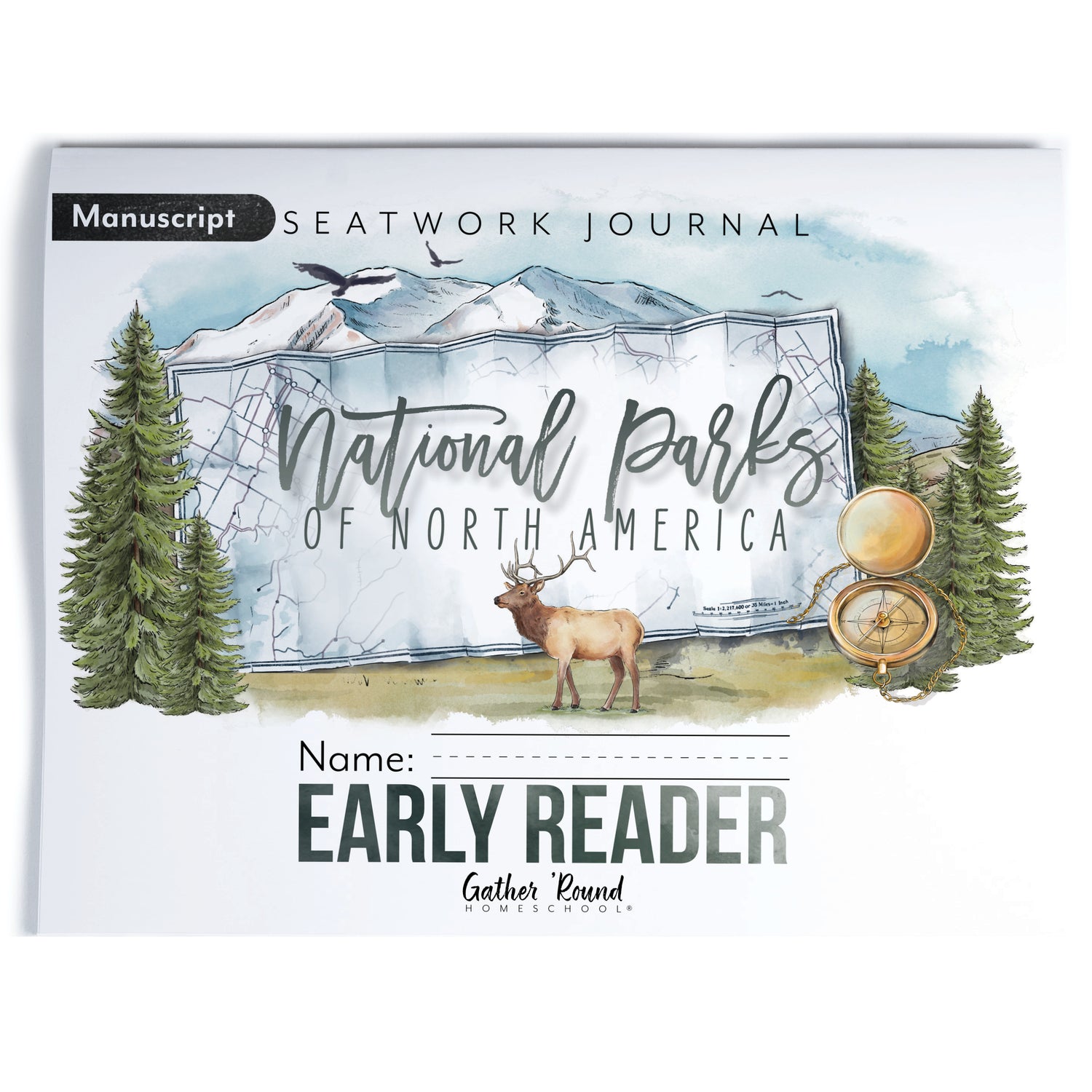 National Parks of North America homeschool unit study printed student seatwork journal in manuscript for Early Reader 