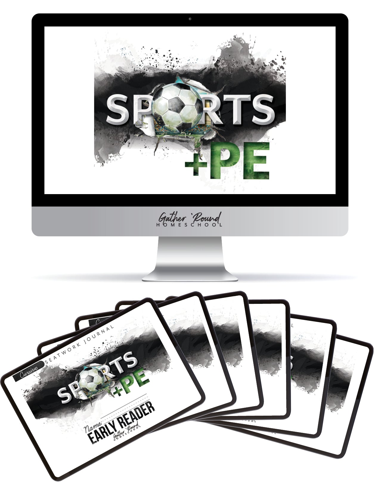 Sports + PE homeschool unit study, digital student seatwork journal in cursive for all level bundle