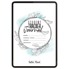 Digital cover for Student Tracker Journal decorated with circle graphic and leaf illustrations. 