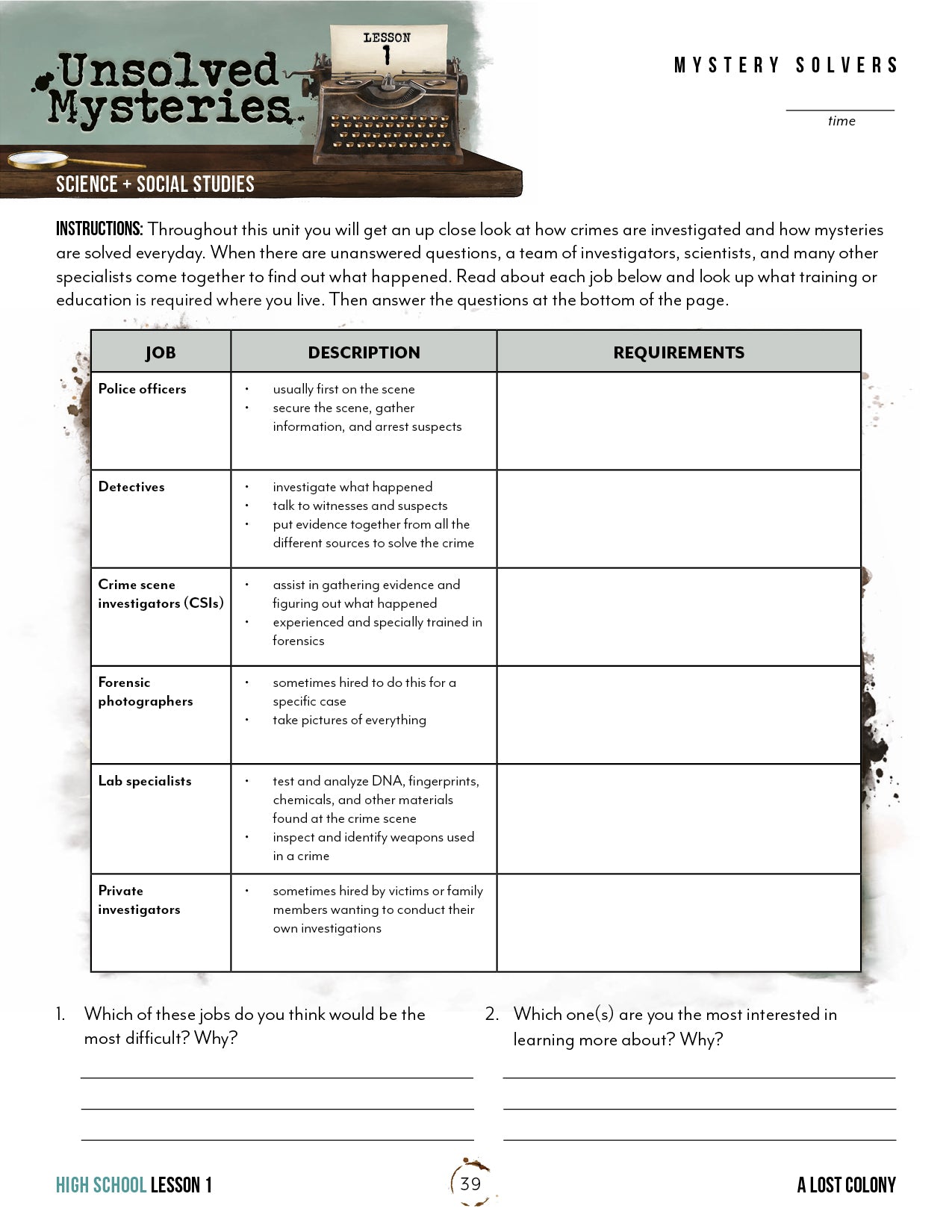 Unsolved Mysteries Unit (Printed Unit)