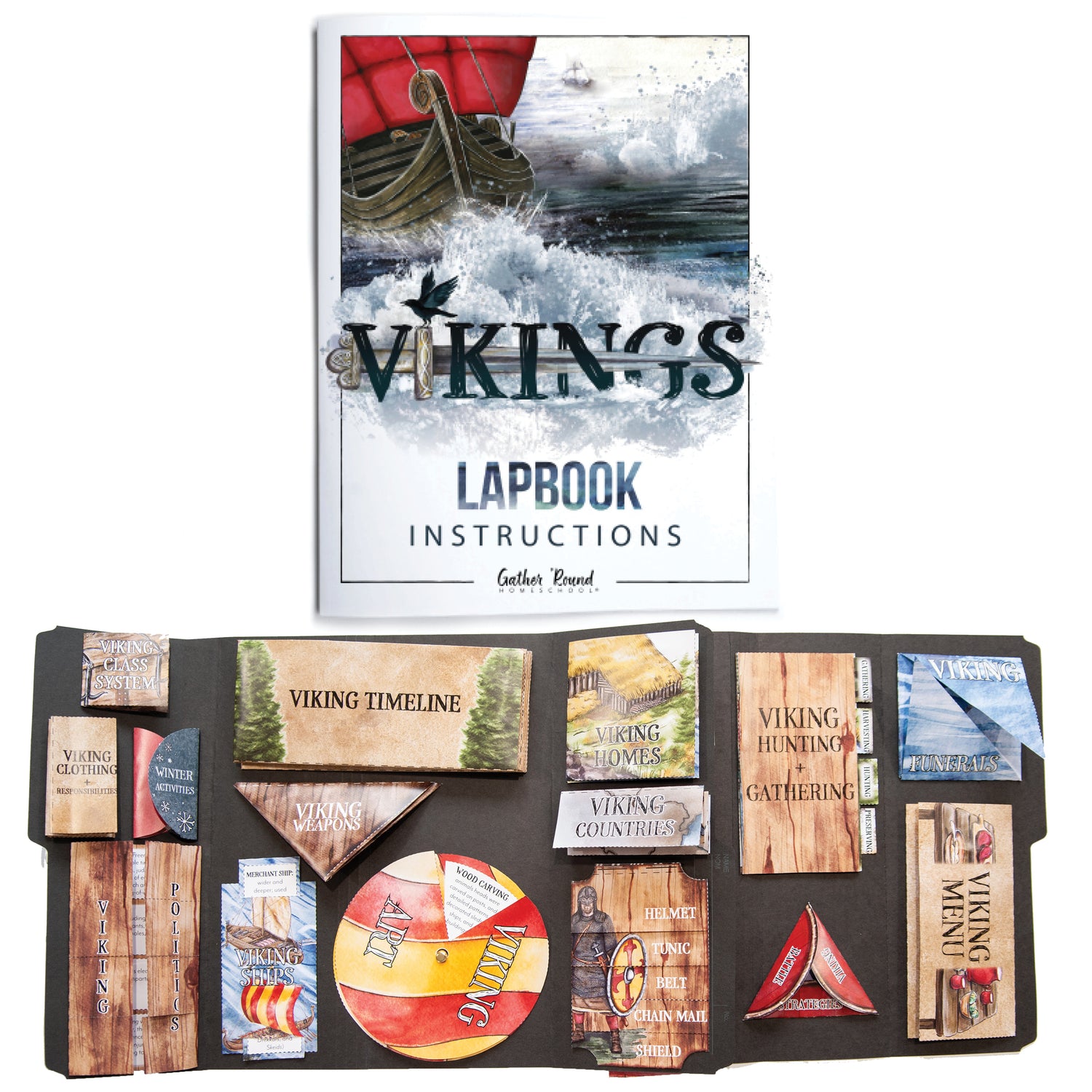 Vikings Homeschool Unit Study Printed Lapbook Instructions with lapbook example