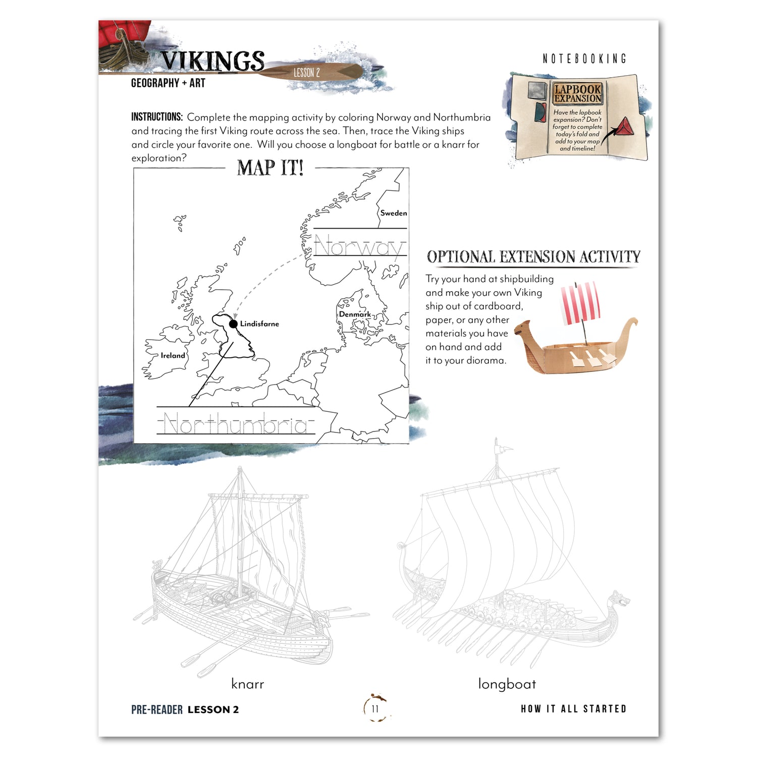 Vikings Homeschool Unit Study Digital Pre-Reader Student Book Lesson 1 Notebooking