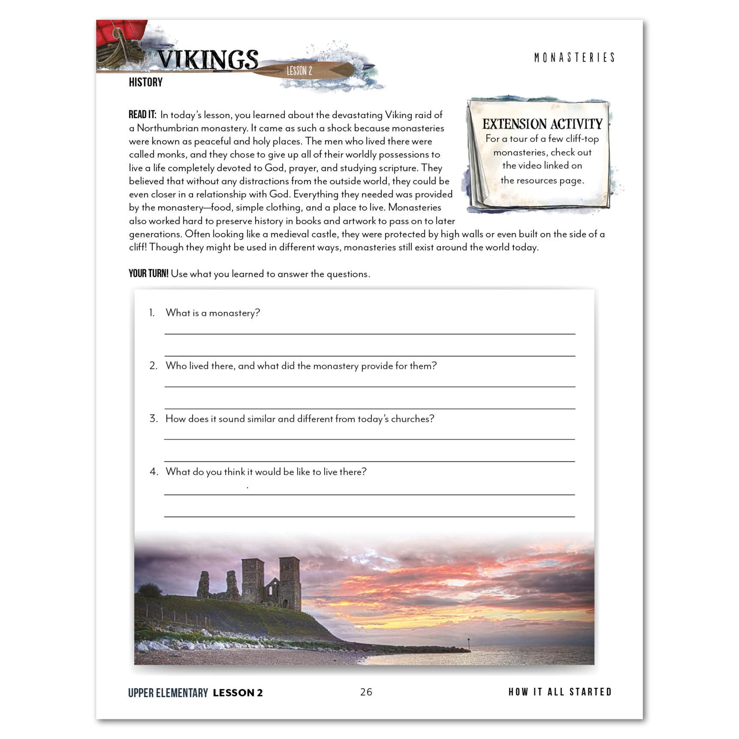 Vikings Homeschool Unit Study Printed Upper Elementary Student Book Lesson 2 Monasteries