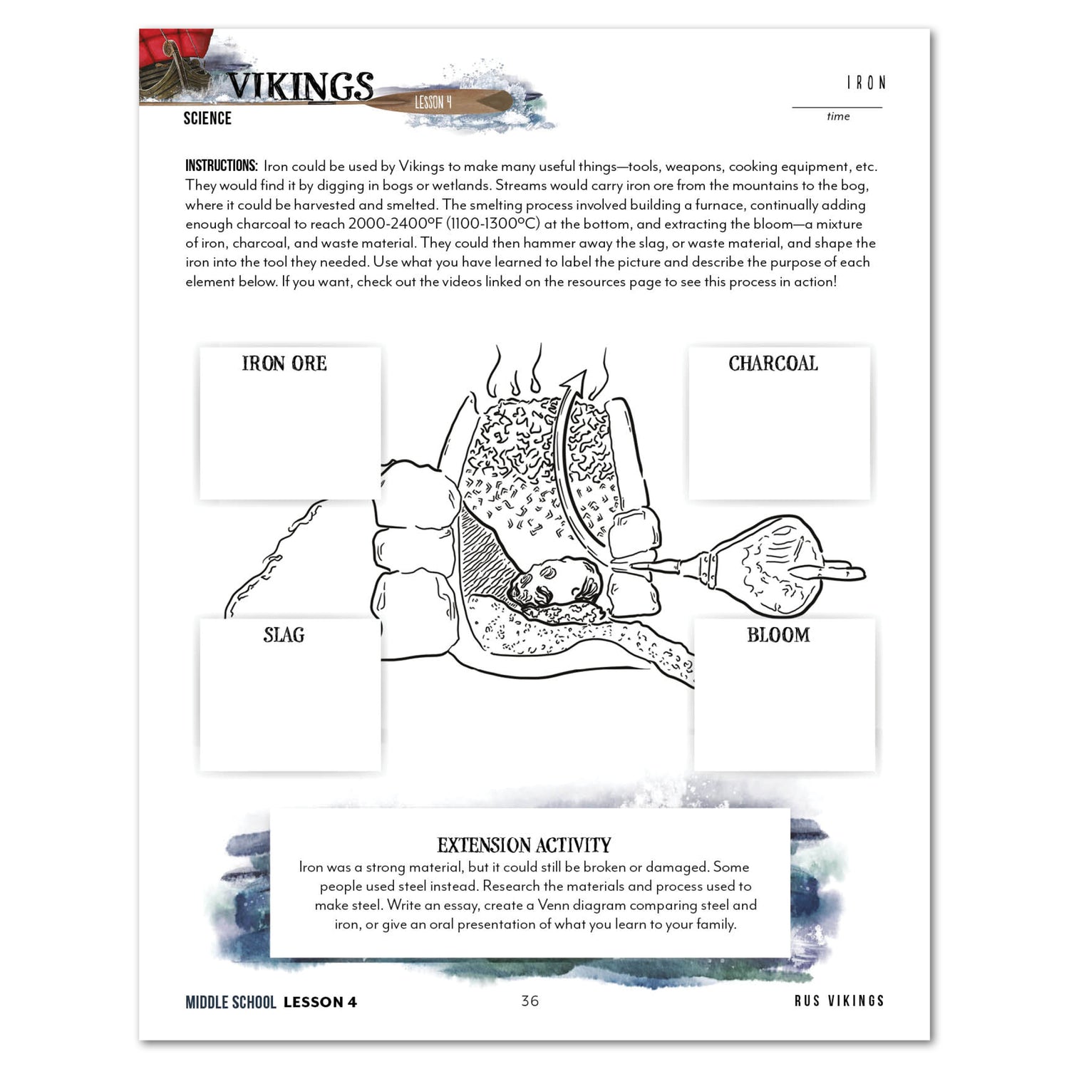 Vikings Homeschool Unit Study Printed Middle School Student Book Lesson 4 Iron
