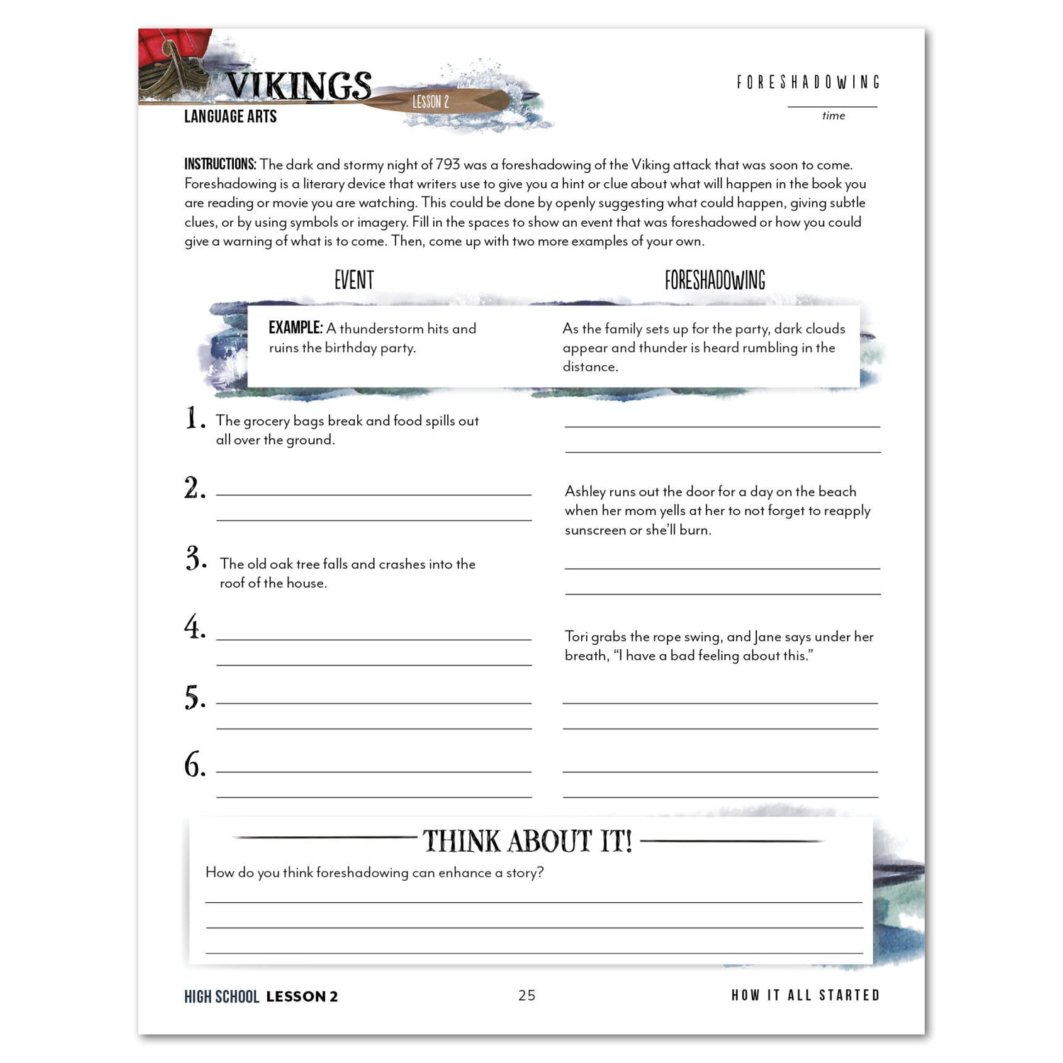 Vikings Homeschool Unit Study Printed High School Student Book Lesson 2 Foreshadowing
