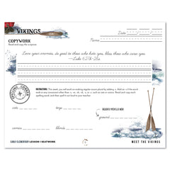 Vikings Homeschool Unit Study Printed Seatwork Journal Manuscript Early Reader Lesson 1 Copywork and Spelling
