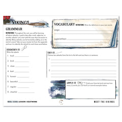 Vikings Homeschool Unit Study Printed Seatwork Journal Manuscript Middle School Lesson 1 Grammar and Vocabulary
