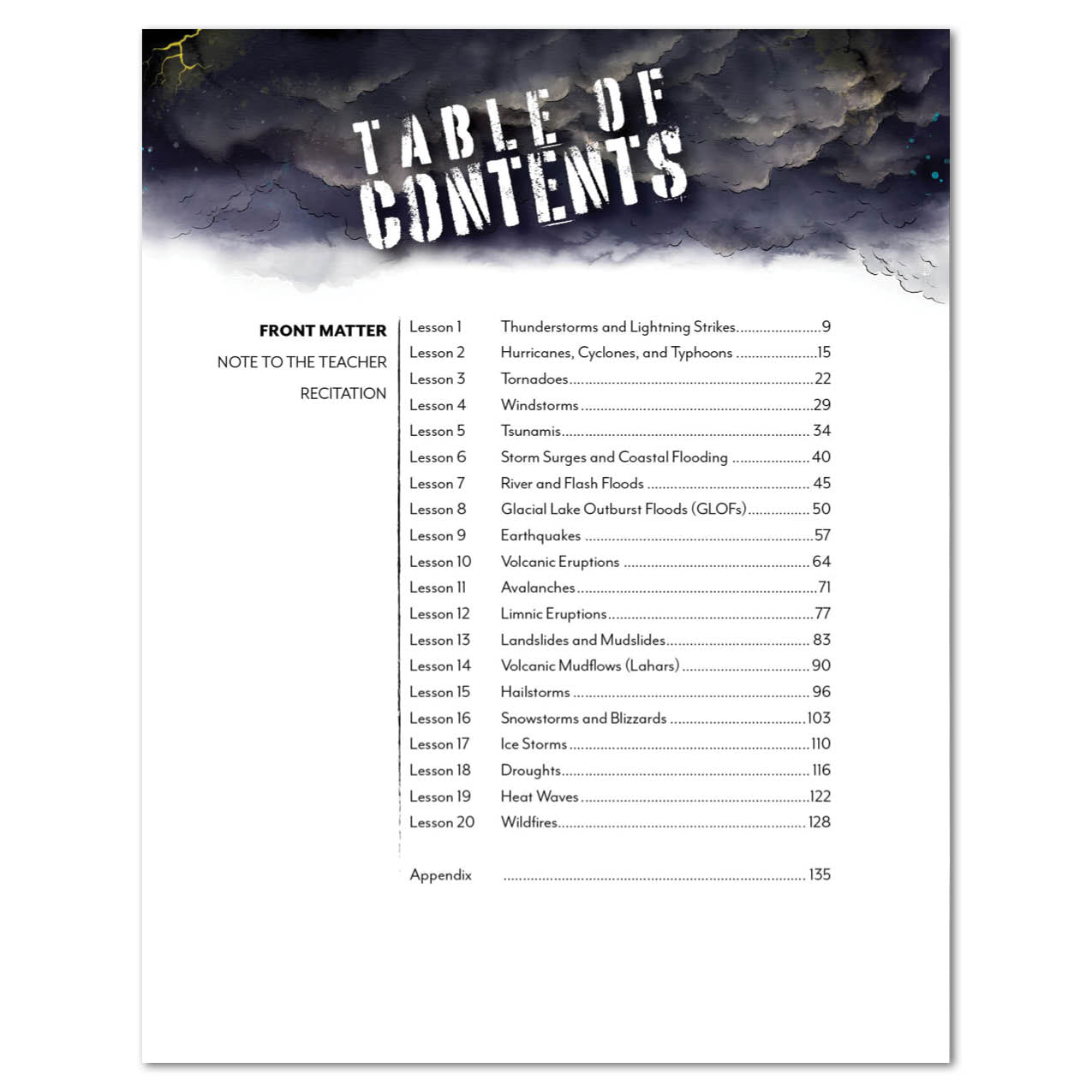 Weather + Natural Disasters Homeschool Unit Study Digital Teacher's Guide Table of Contents