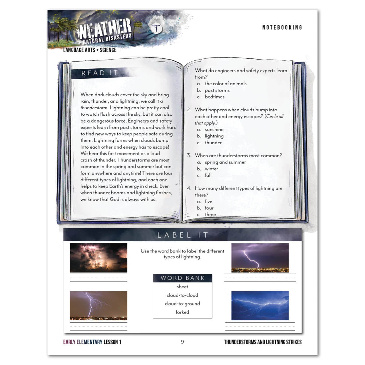 Weather + Natural Disasters Homeschool Unit Study Digital Early Elementary Student Book Lesson 1 Notebooks