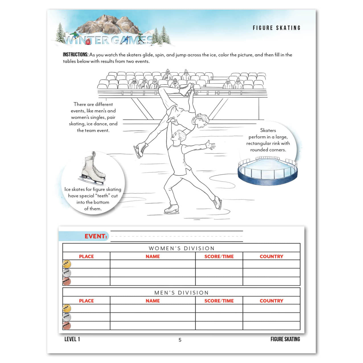 Winter Games Homeschool Unit Study Printed Level 1 Student Book Figure Skating