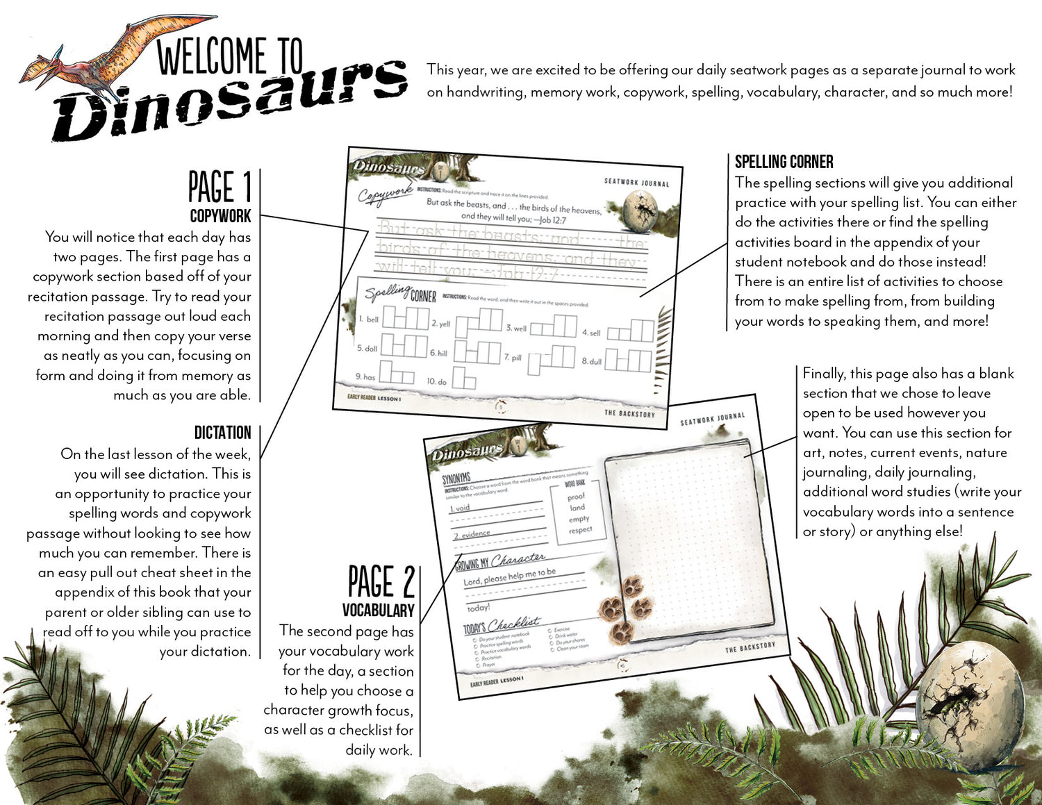 Dinosaurs Homeschool Unit Study Printed Seatwork Journal Manuscript Eary Reader Welcome to Dinosaurs