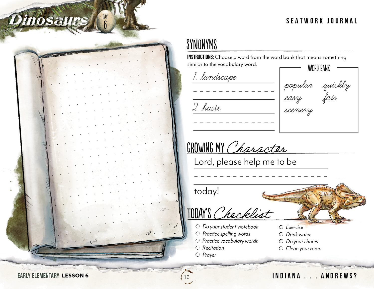 Dinosaurs Homeschool Unit Study Printed Seatwork Journal Cursive Eary Elementary Lesson 6 Synonyms