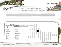 Dinosaurs Homeschool Unit Study Printed Seatwork Journal Manuscript Eary Elementary Lesson 6 Copywork and Spelling