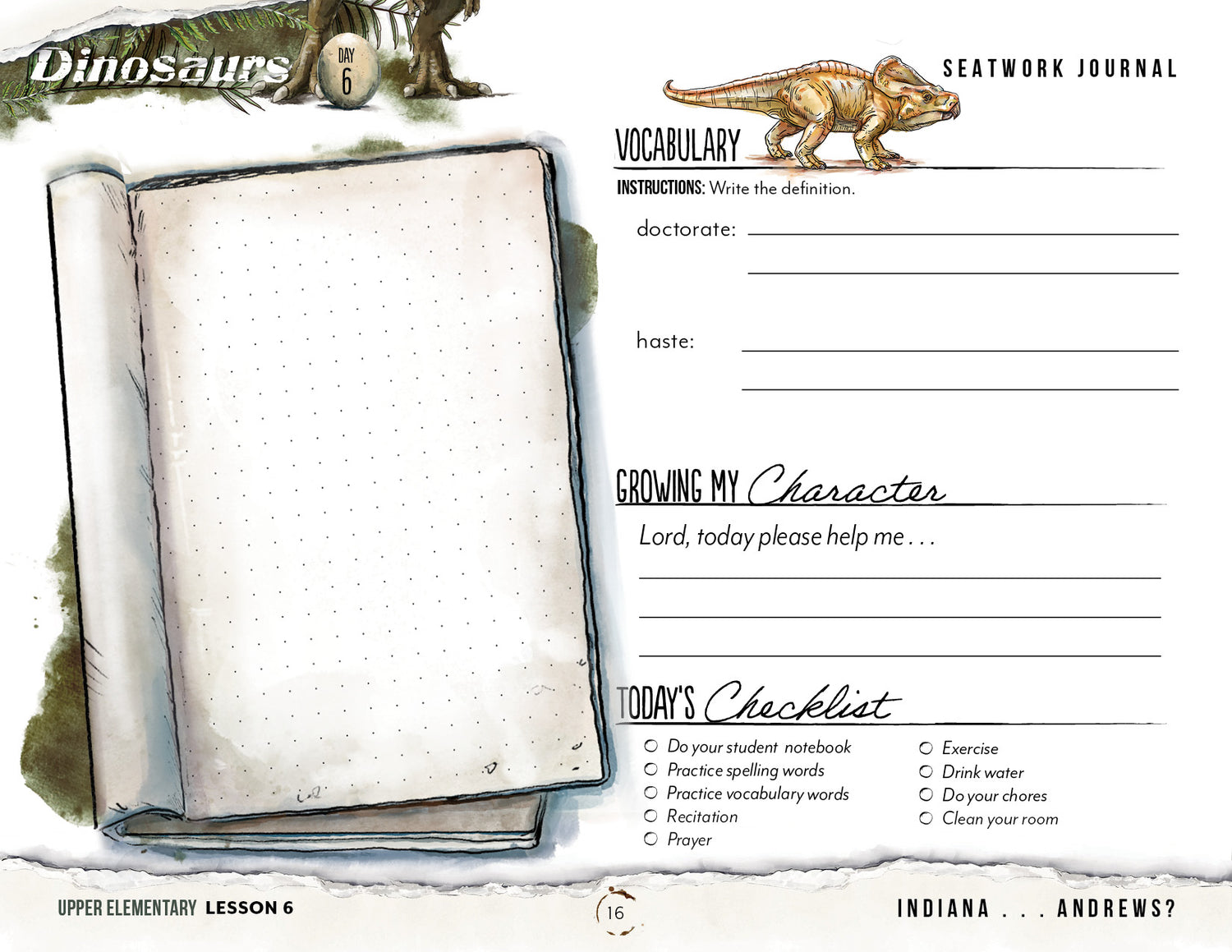 Dinosaurs Homeschool Unit Study Printed Seatwork Journal Manuscript Upper Elementary Lesson 6 Vocabulary