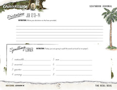 Dinosaurs Homeschool Unit Study Printed Seatwork Journal Cursive High School Lesson 16 Dictation and Spelling