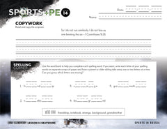 Sports + PE homeschool unit study, digital student seatwork journal in manuscript for Early Elementary worksheet