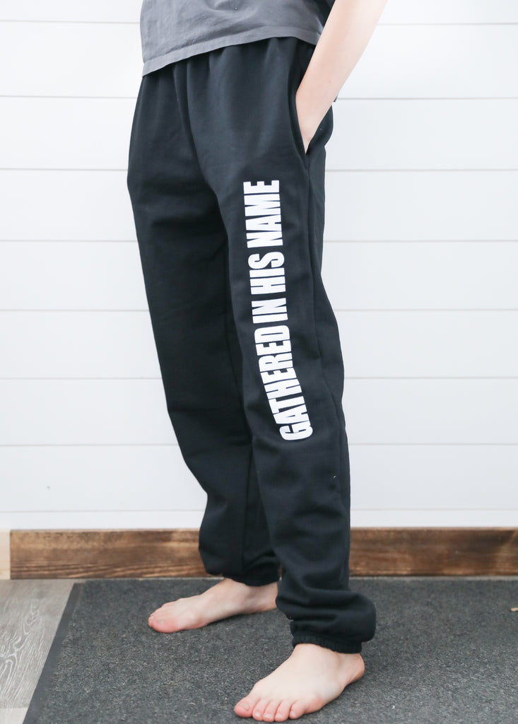 Gathered In His Name Sweatpants (Black) – Gather 'Round Homeschool USA