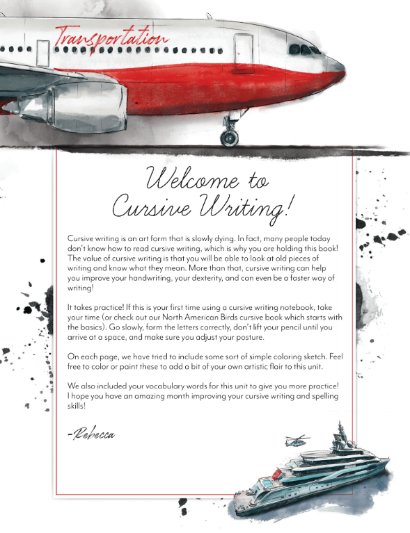 Transportation Cursive Writing (Printed Book)