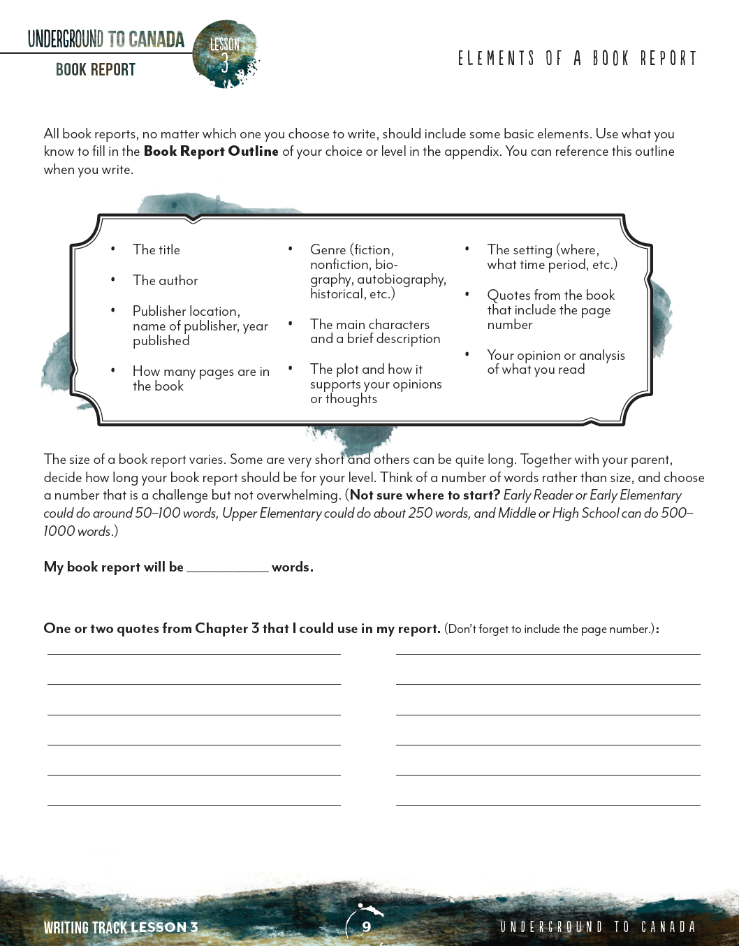 Underground to Canada Book Report Writing Track (Digital Download)