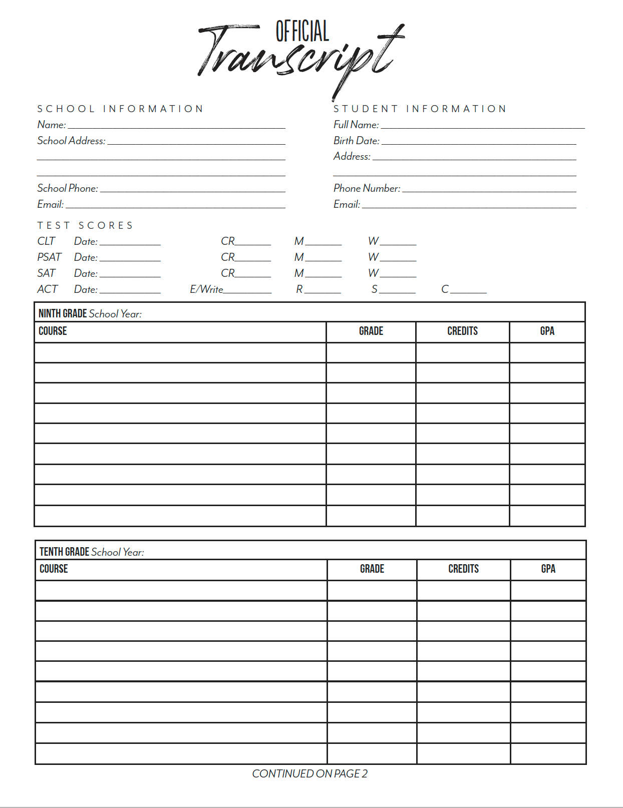 Student Tracker Journal (Digital Download)