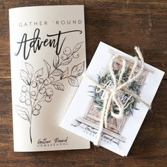 Advent calendar with natural elements on a wooden surface