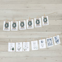 Advent calendar with natural elements  strung on a banner with twine